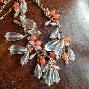 Necklace with Dangly Drop beads necklace long gold clear pink orange